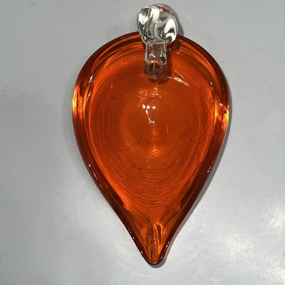 Vintage Mid Century Modern Orange Art Glass Bird Swan Candy Dish Bowl Decor Chip